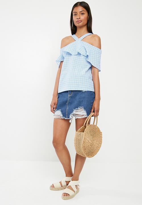 Pieces - Ginette top - blue & white 