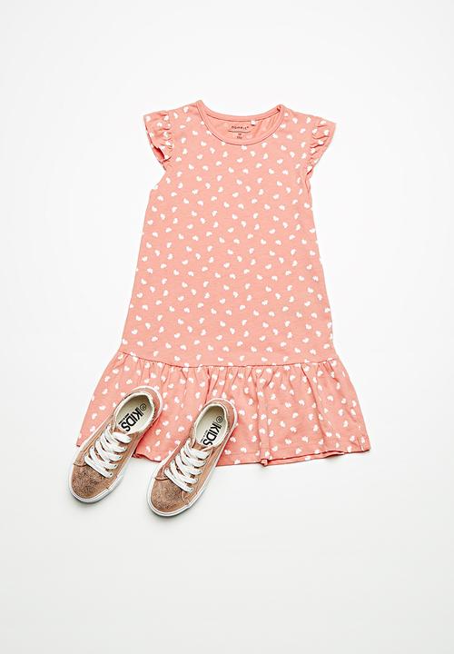 Name It - Vida dress - peach & white 