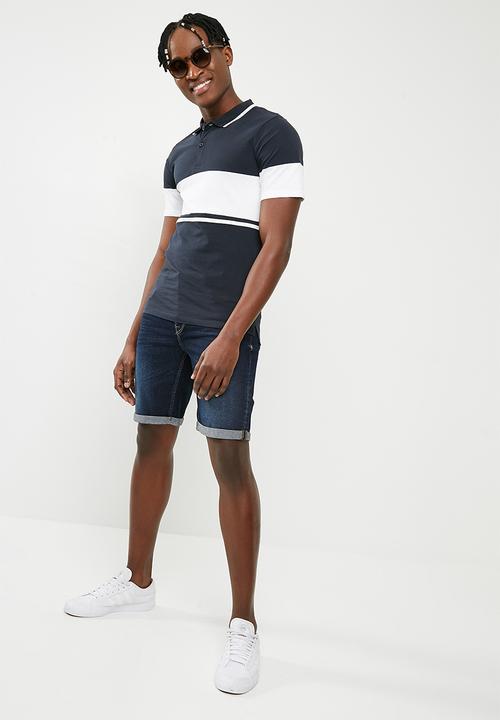 Only & Sons - Tom muscle fit colour block polo - navy