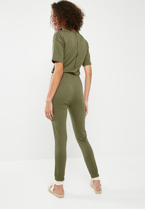 Missguided - Slouch drawstring short sleeve jumpsuit - green 