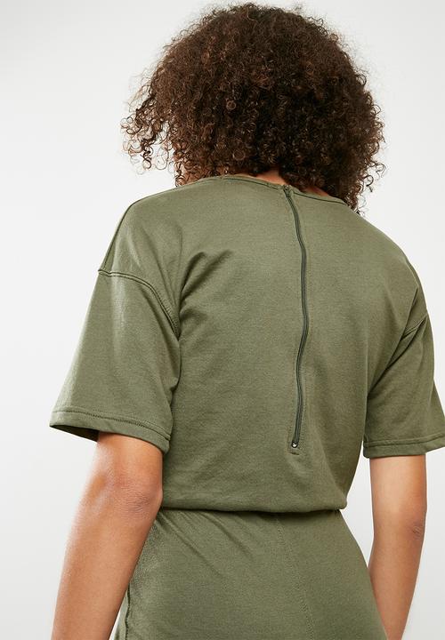 Missguided - Slouch drawstring short sleeve jumpsuit - green 
