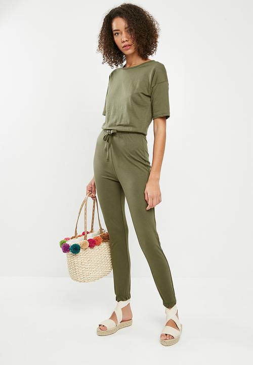 Missguided - Slouch drawstring short sleeve jumpsuit - green 