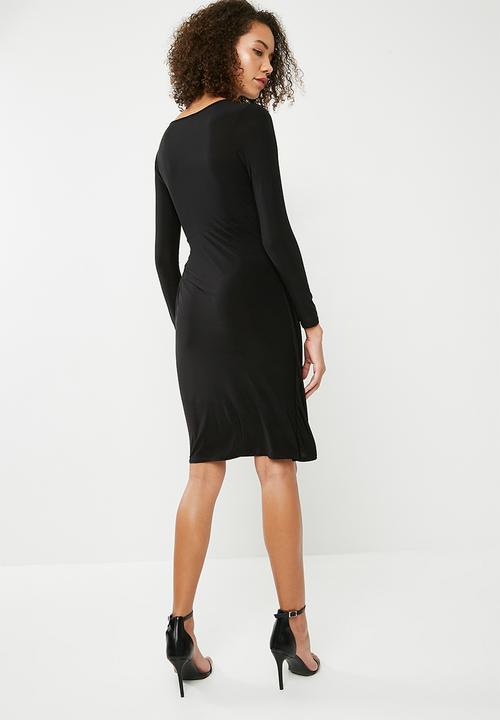 Missguided - Slinky twist front asymmetric split hem midi dress - black 