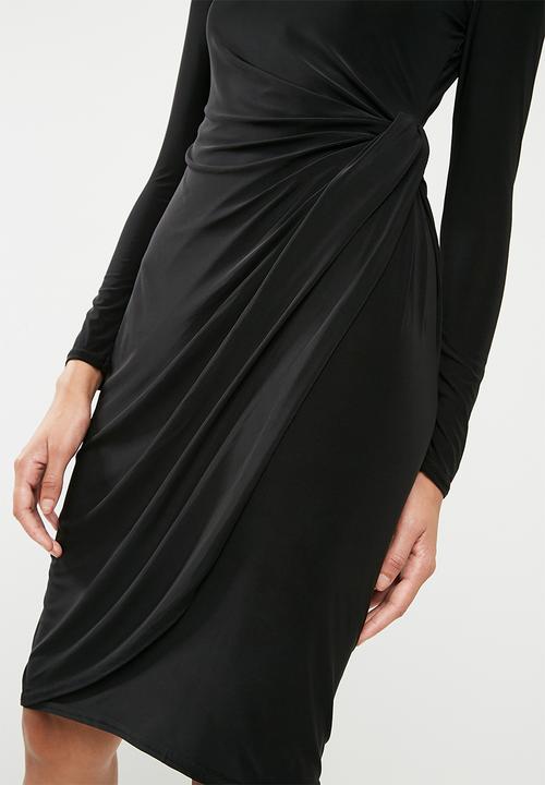 Missguided - Slinky twist front asymmetric split hem midi dress - black 