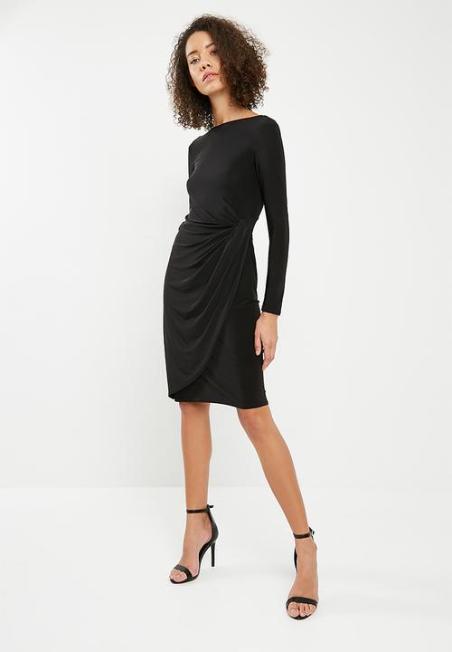 Missguided - Slinky twist front asymmetric split hem midi dress - black 