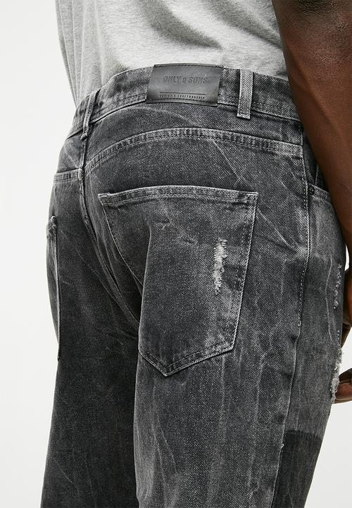 Only & Sons - Beam knee patch jeans - charcoal