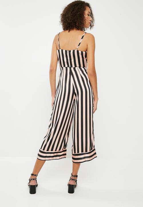 Missguided - Stripe cami deep cuff culotte jumpsuit - black & pink 