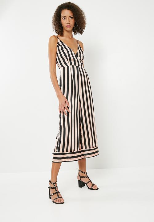 Missguided - Stripe cami deep cuff culotte jumpsuit - black & pink 