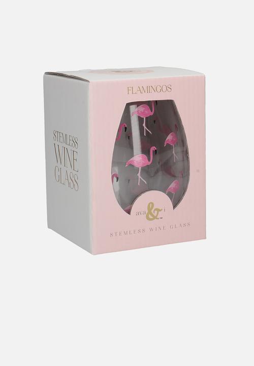 Ava & I - Stemless wine glass - flamingos