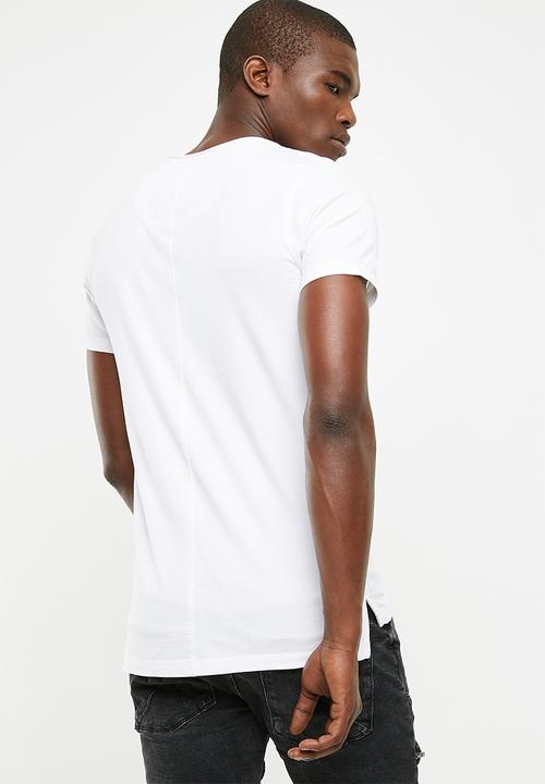 S.P.C.C - Raw edge crew neck tee with print & applique - white
