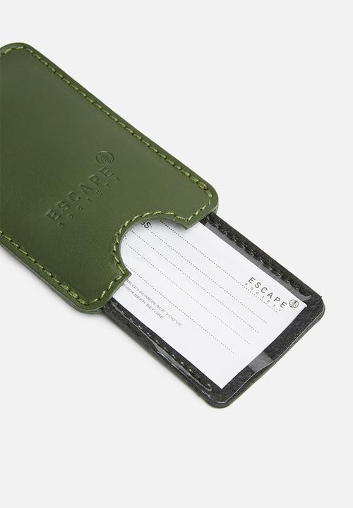 Escape Society - Peep-out leather luggage tag - olive green