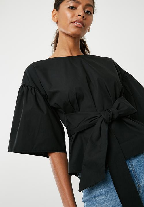 Superbalist - Poplin blouse with bow tie - black 