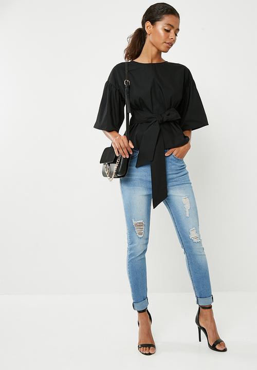 Superbalist - Poplin blouse with bow tie - black 