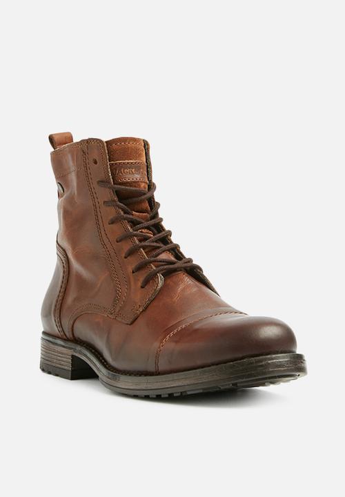 Jack & Jones - Russel leather military boot - tan 