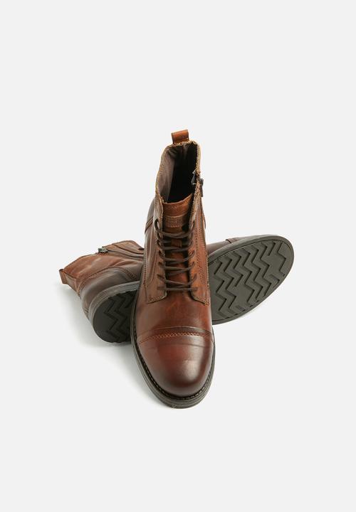 Jack & Jones - Russel leather military boot - tan 