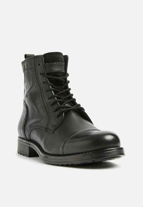 Jack & Jones - Russel leather military boot - Black