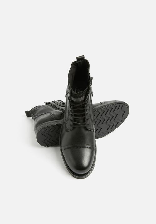 Jack & Jones - Russel leather military boot - Black