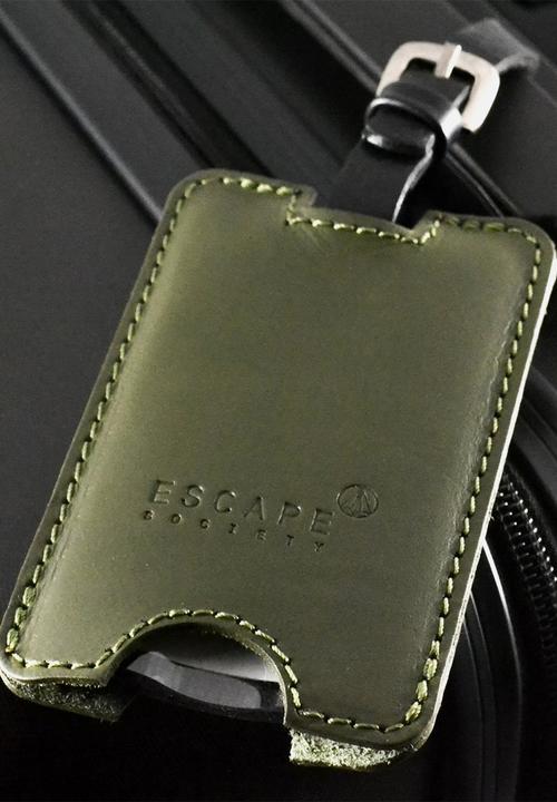 Escape Society - Peep-out leather luggage tag - olive green