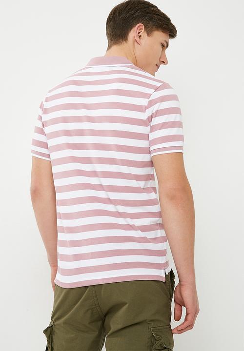 Jack & Jones - Atlas zip stripe polo - pink & white 