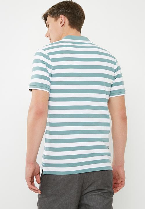 Jack & Jones - Atlas zip stripe polo - green & white 