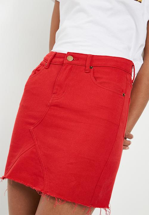 Superbalist - Denim A-line mini skirt - red 