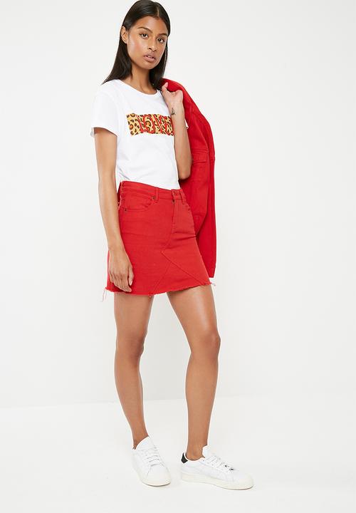 Superbalist - Denim A-line mini skirt - red 