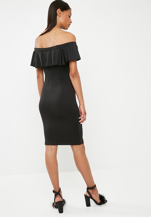 Superbalist - Bardot ruffle bodycon dress - black