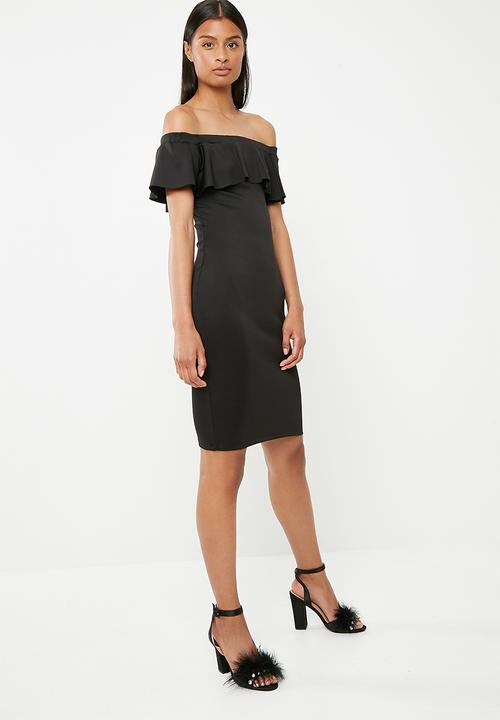 Superbalist - Bardot ruffle bodycon dress - black
