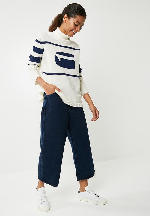 G-STAR - Cyeil turtle neck knit - cream & navy 