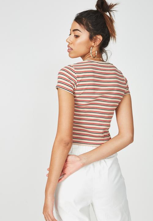 Supré  - Zoey midi length rib tee - red stripe 