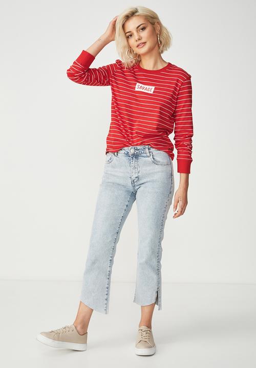 Cotton On - Tbar Tammy chopped graphic long sleeve tee - red & white 