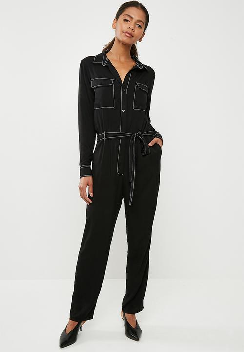 Superbalist - Boiler jumpsuit with contrast stitching - black 