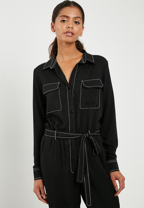 Superbalist - Boiler jumpsuit with contrast stitching - black 