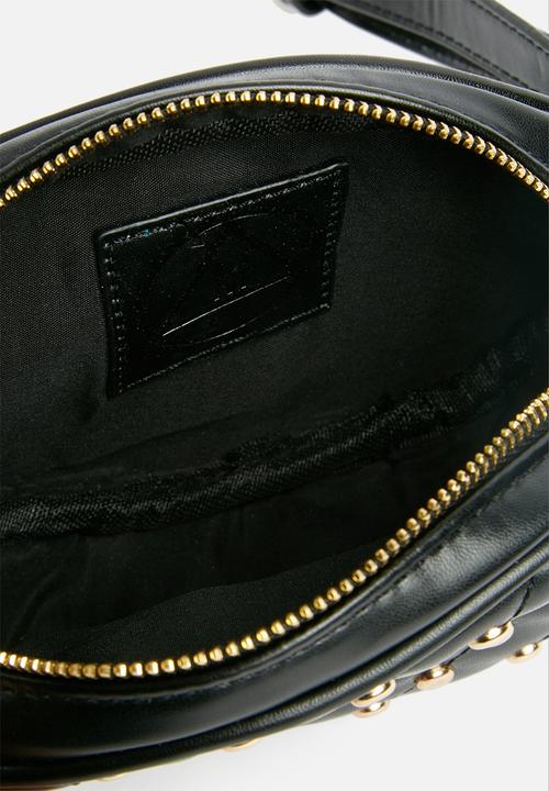 Missguided - Quilted gold studded circle waist bag - black