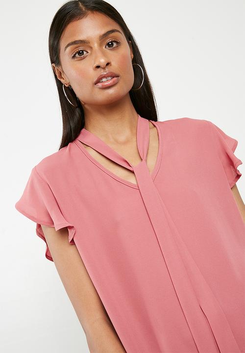 Superbalist - Ruffle sleeve key hole blouse - pink 