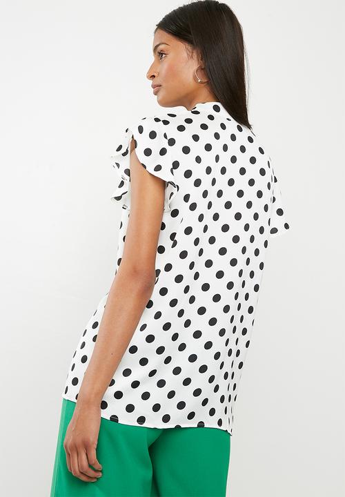 Superbalist - Ruffle sleeve key hole blouse - white & black 