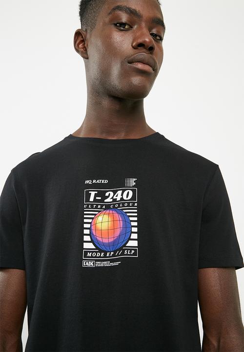 basicthread - Graphic crew neck tee - black