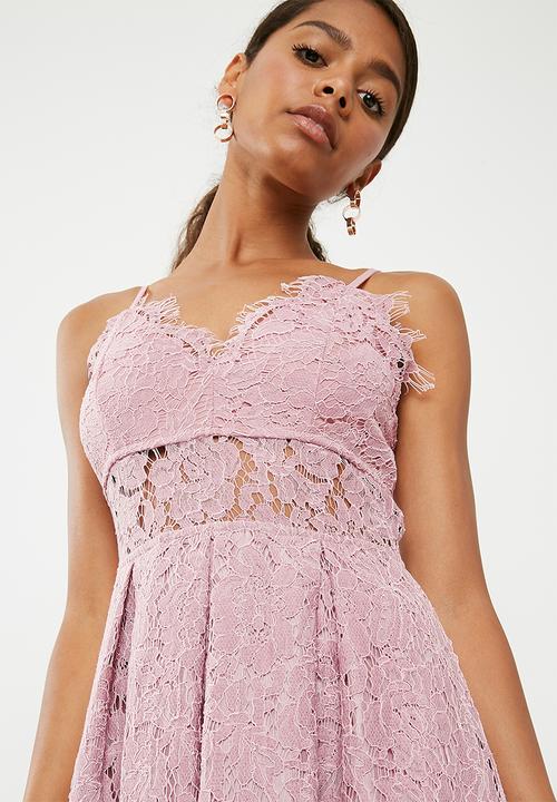 Missguided - Lace strappy midi skater dress - pink