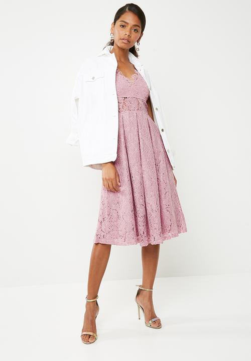 Missguided - Lace strappy midi skater dress - pink