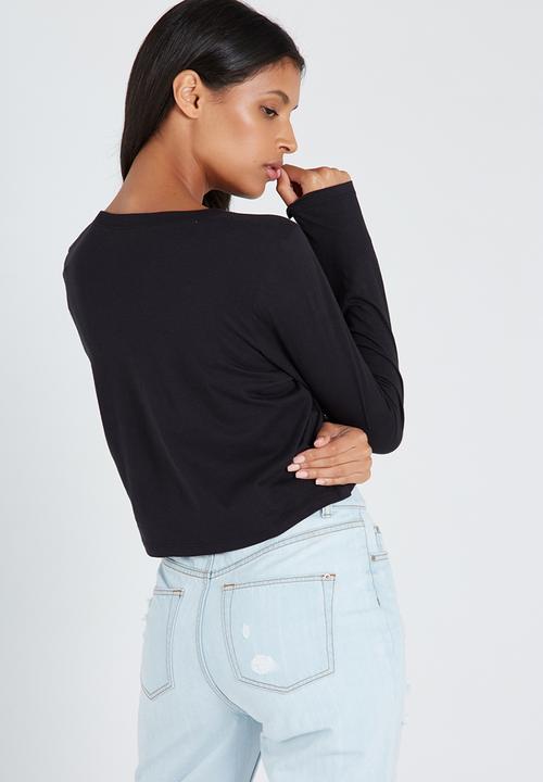Supré  - Printed long sleeve loose crop - black
