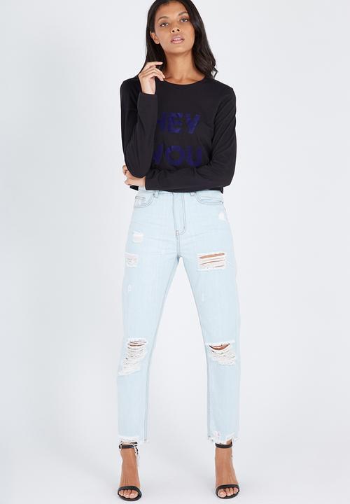 Supré  - Printed long sleeve loose crop - black