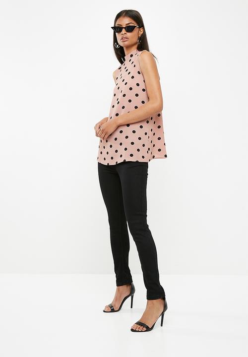 Superbalist - Turtle neck blouse with wrap back - brown & black