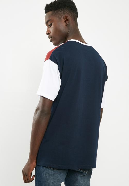 Superbalist - Loose fit colour-blocked tee - navy & burgundy