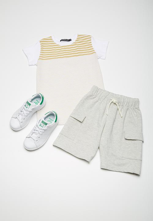 Superbalist - Kids boys stripe print tee - khaki and white