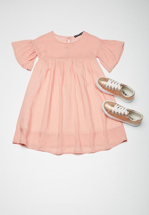 Superbalist - Fluted sleeve dress - pink & white 