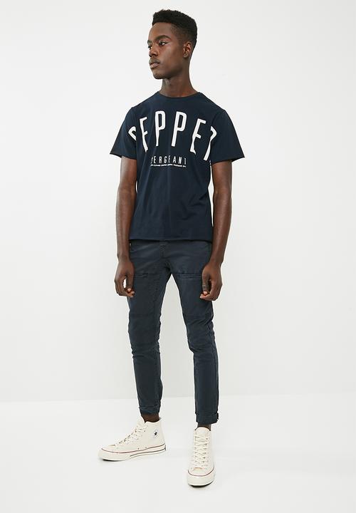 S.P.C.C - Raw edge custom pepper printed tee - navy