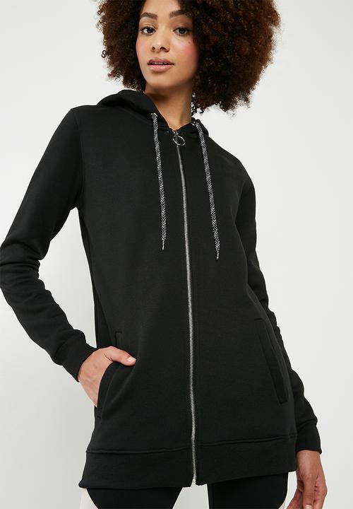 dailyfriday - Long length zip through hoodie - black