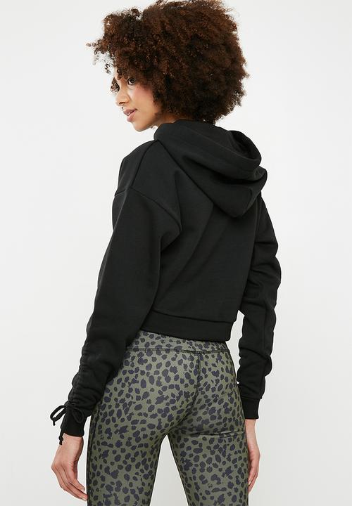 dailyfriday - Cropped ruched sleeve hoodie - black 