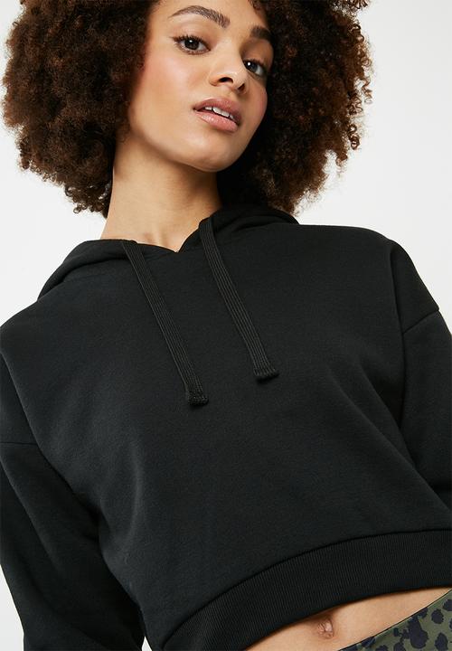 dailyfriday - Cropped ruched sleeve hoodie - black 