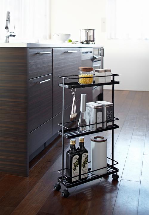 Yamazaki - Tower slim kitchen storage cart - black